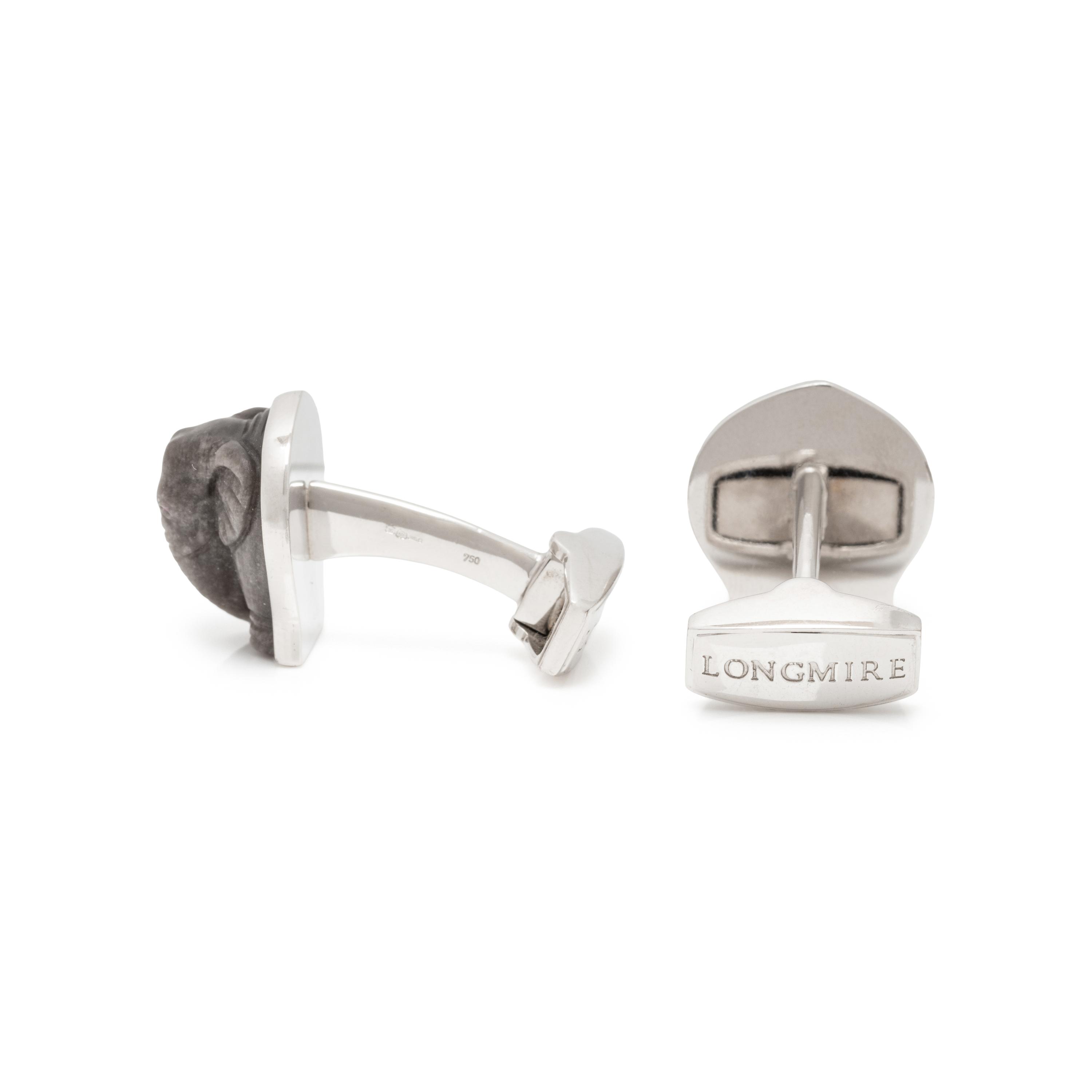LONGMIRE, WHITE GOLD CARVED ELEPHANT CUFFLINKS