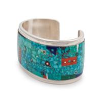 Silver Cuff with Mosaic Inlay Lot is located and will ship from Denver, Colorado