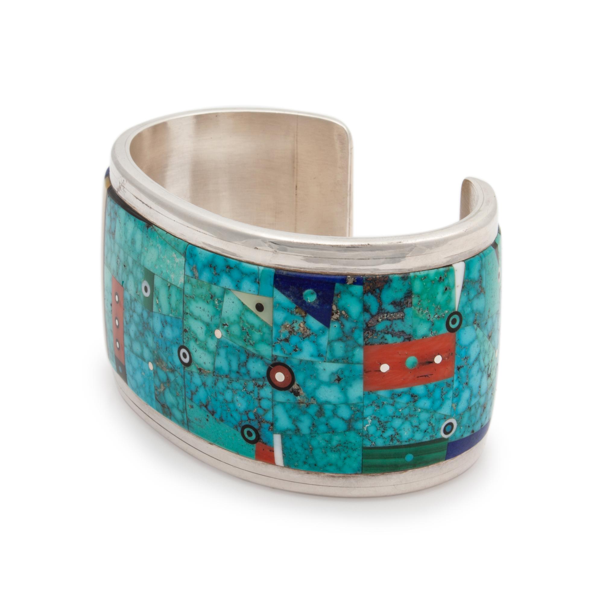 Silver Cuff with Mosaic Inlay Lot is located and will ship from Denver, Colorado