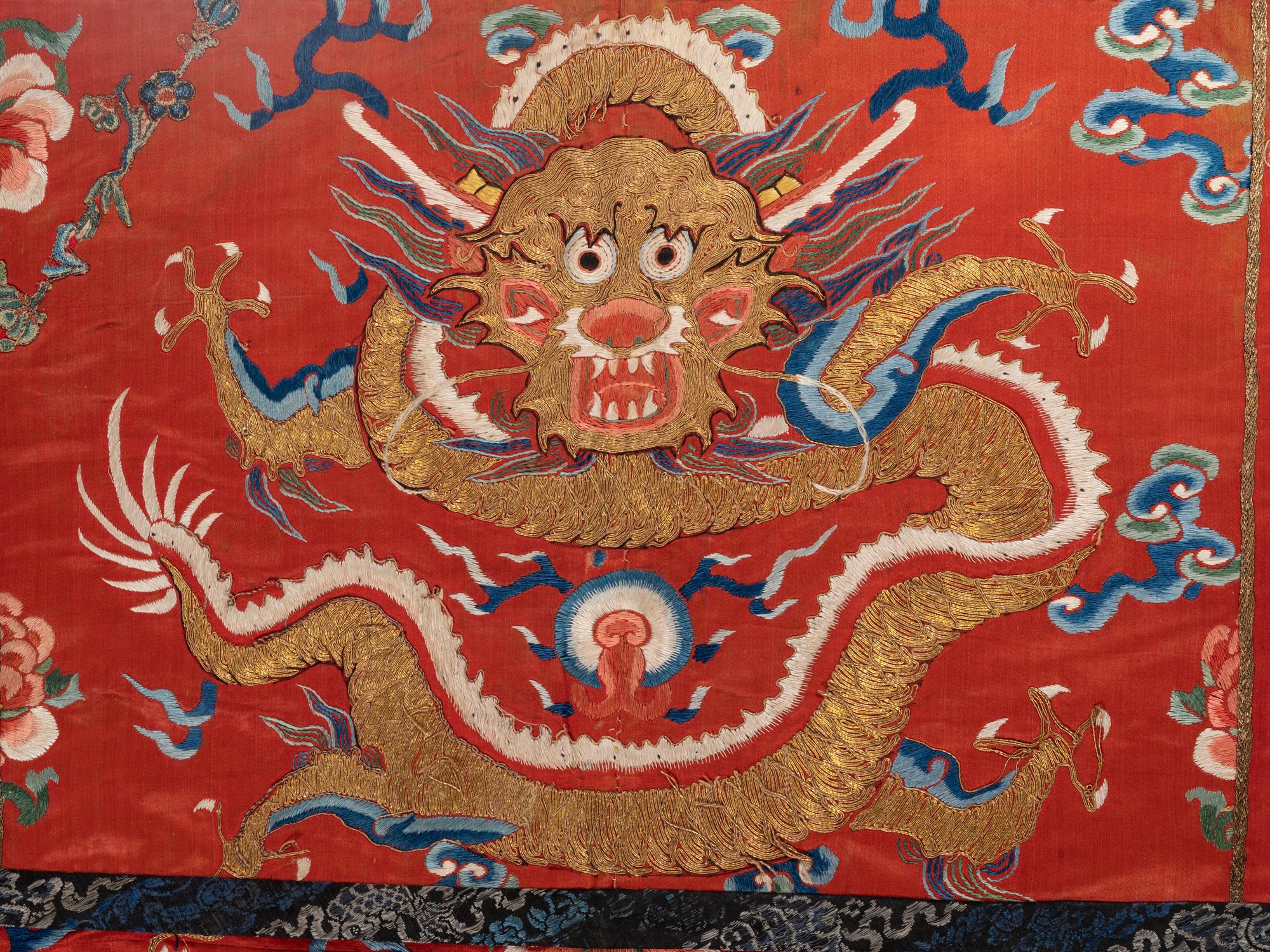 Two Chinese Embroidered Silk 'Dragon' Panels