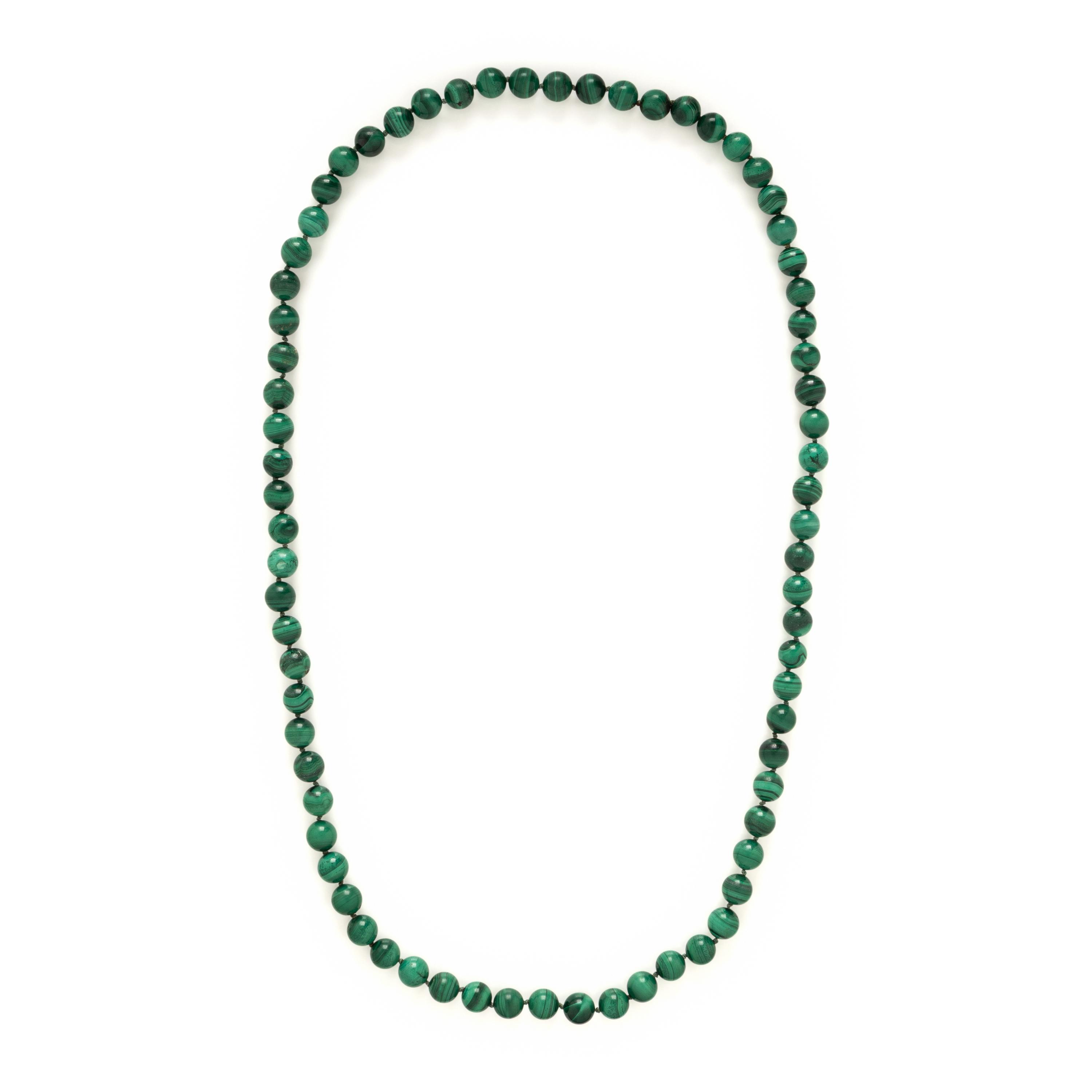 Two Tiger's Eye and Yellow Gold Beaded Necklaces, and One Malachite Beaded Necklace