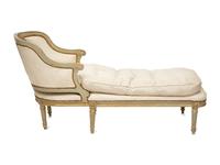 A French Provincial Style Painted and Parcel Gilt Chaise Longue