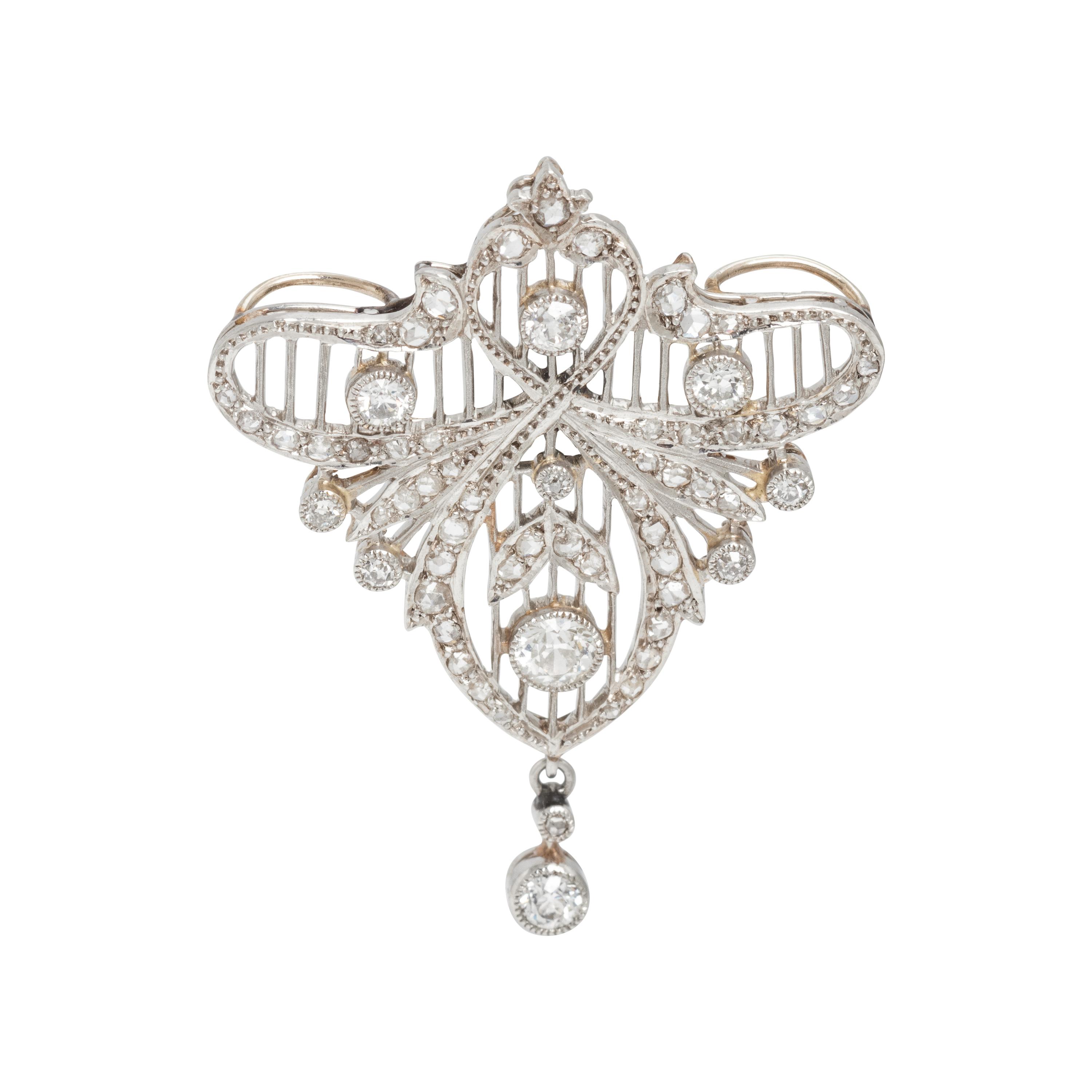 FRENCH, BELLE ÉPOQUE, PLATINUM AND DIAMOND PENDANT/BROOCH