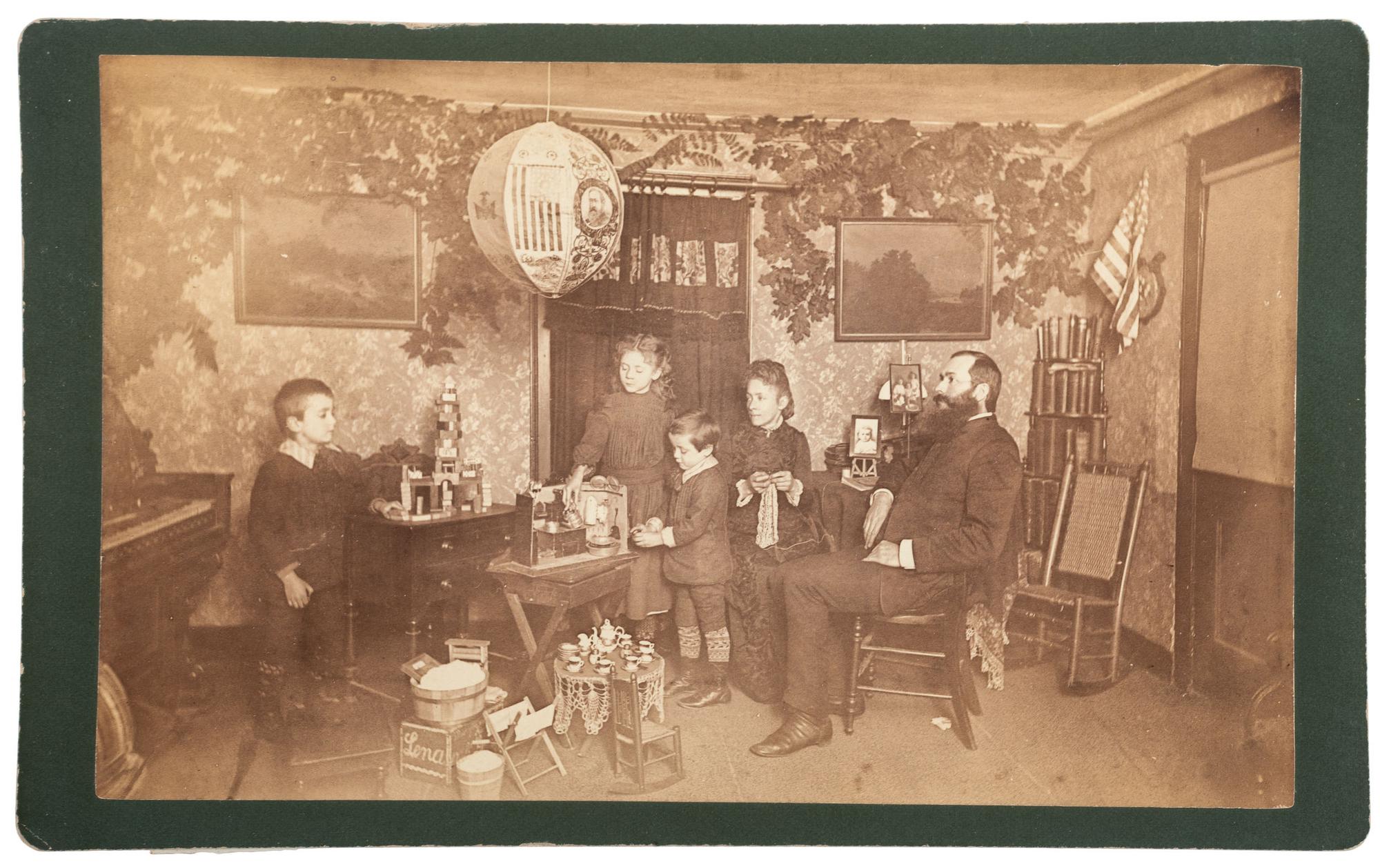 [HARRISON, Benjamin]. Two large format albumen photographs showing Benjamin Harrison campaign lanterns.