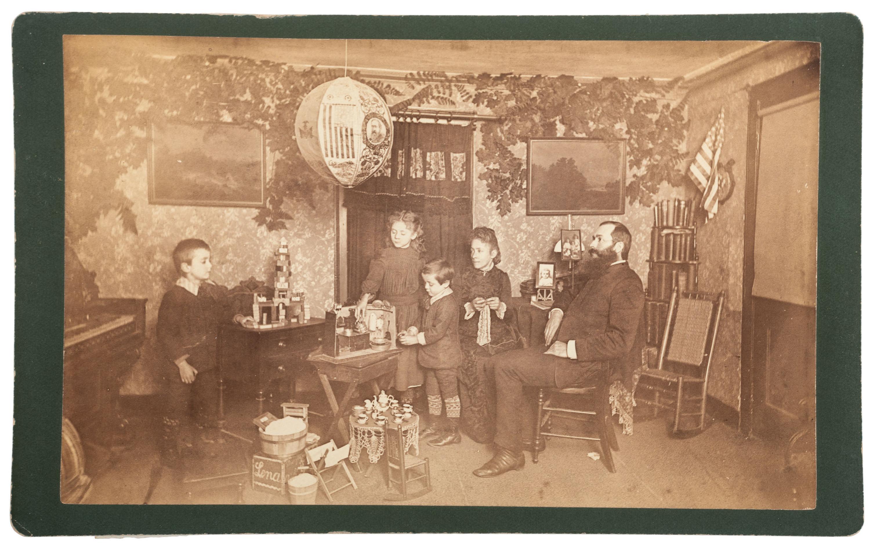 [HARRISON, Benjamin]. Two large format albumen photographs showing Benjamin Harrison campaign lanterns.