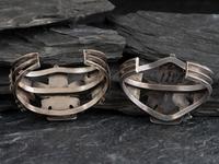 Pair of Zuni Silver and Mosaic Inlay Knifewing Cuff Bracelets