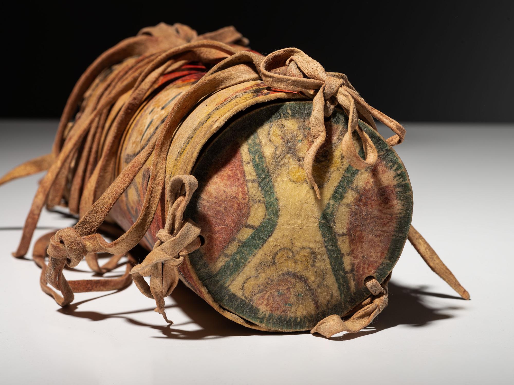 Painted Buffalo Hide Parfleche Cylinder