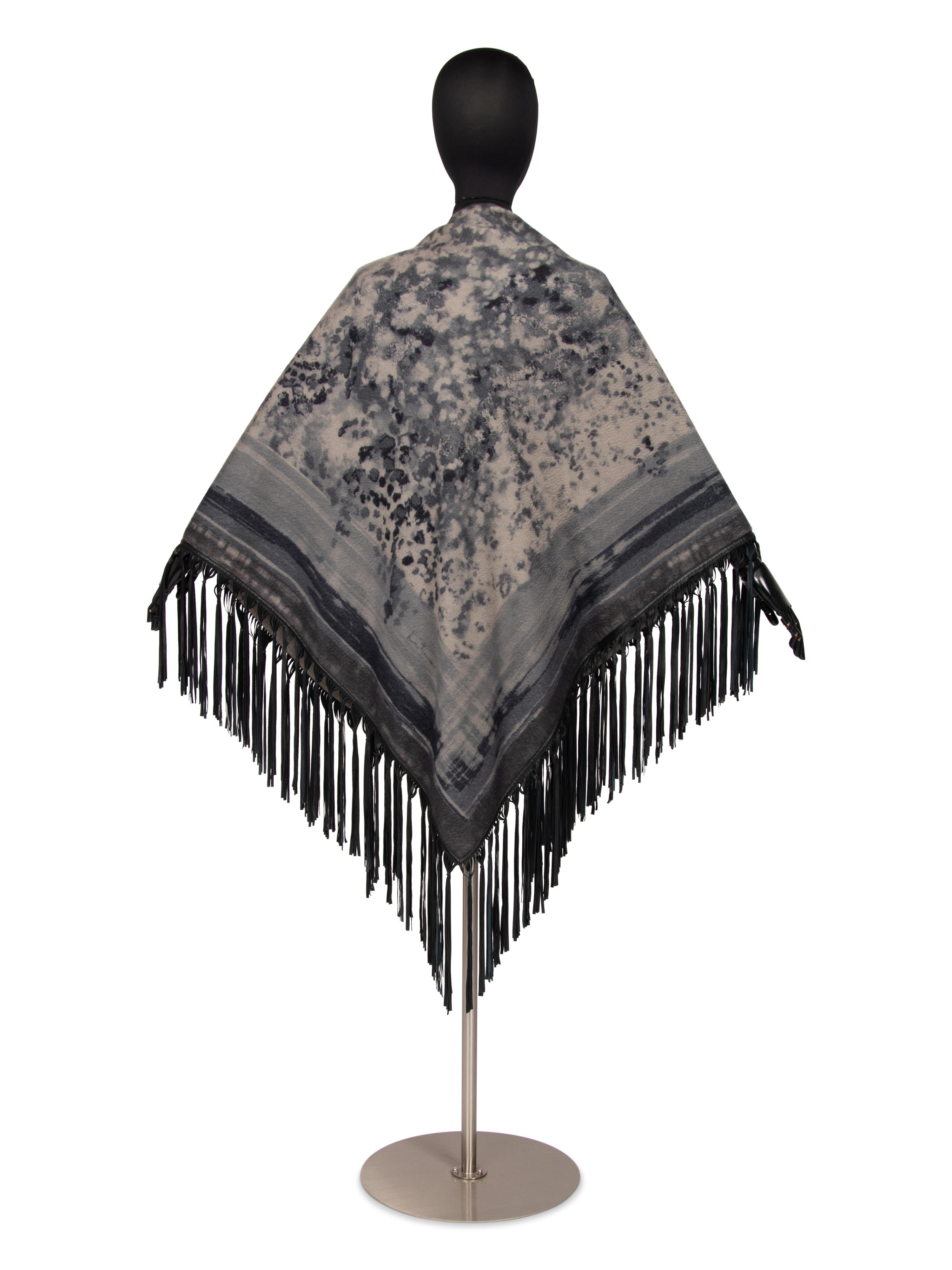 Loro Piana Lambskin Leather Trimmed Cashmere Shawl