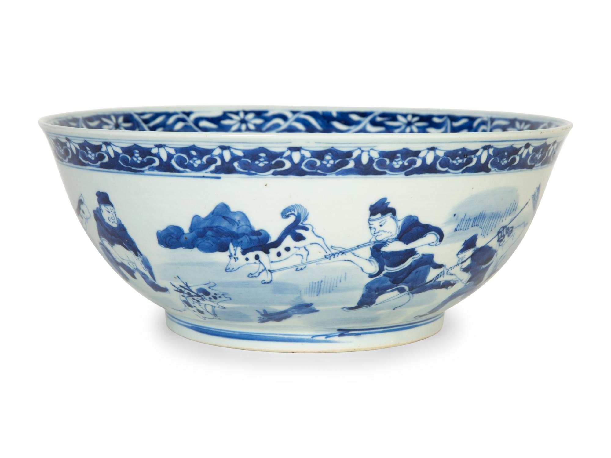 A Chinese Export Blue and White Porcelain Punch Bowl
