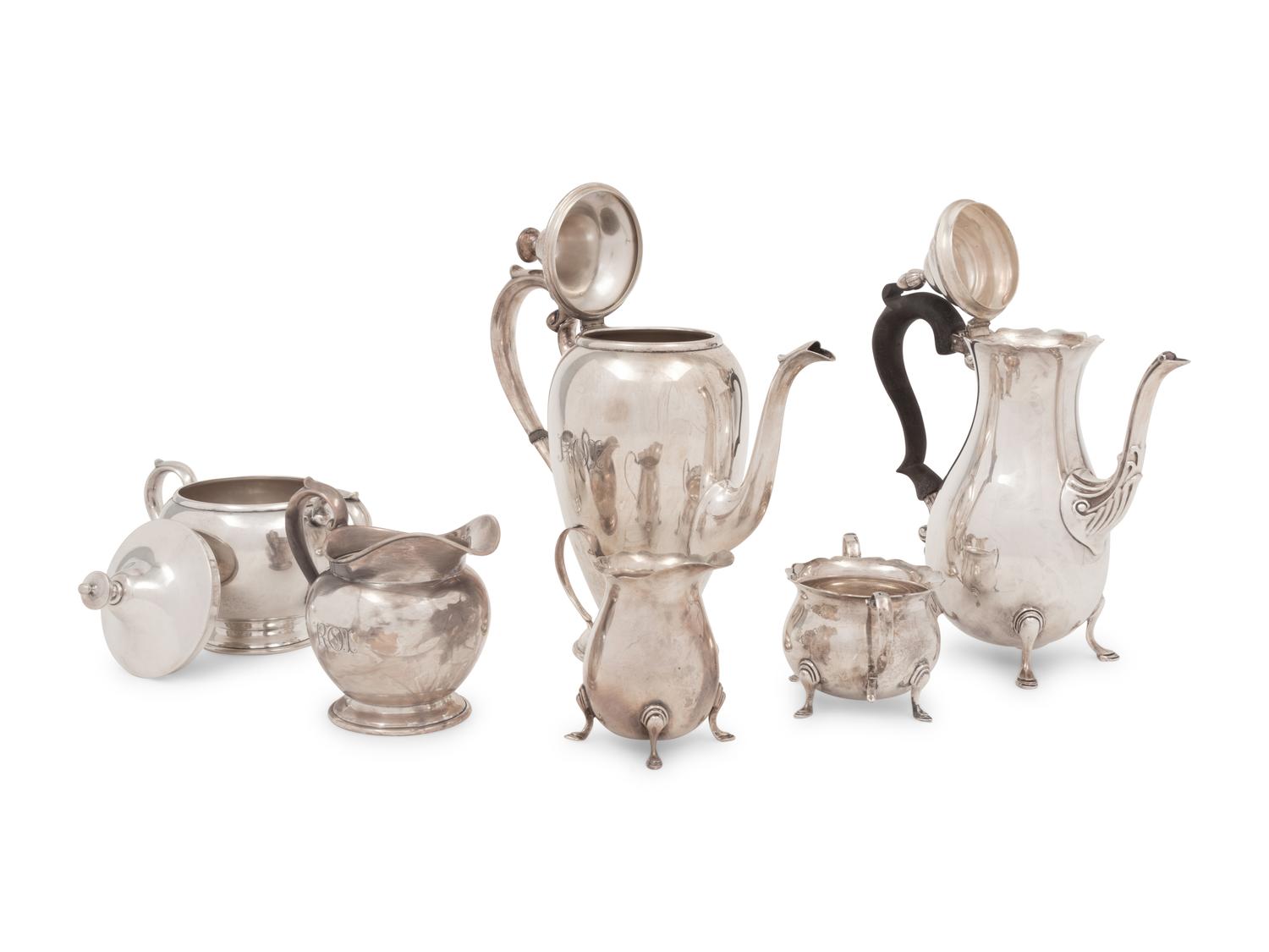 Two American Silver Three-Piece Coffee Services