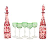 A Pair of Bohemian Glass Decanters with Five Associated Goblets