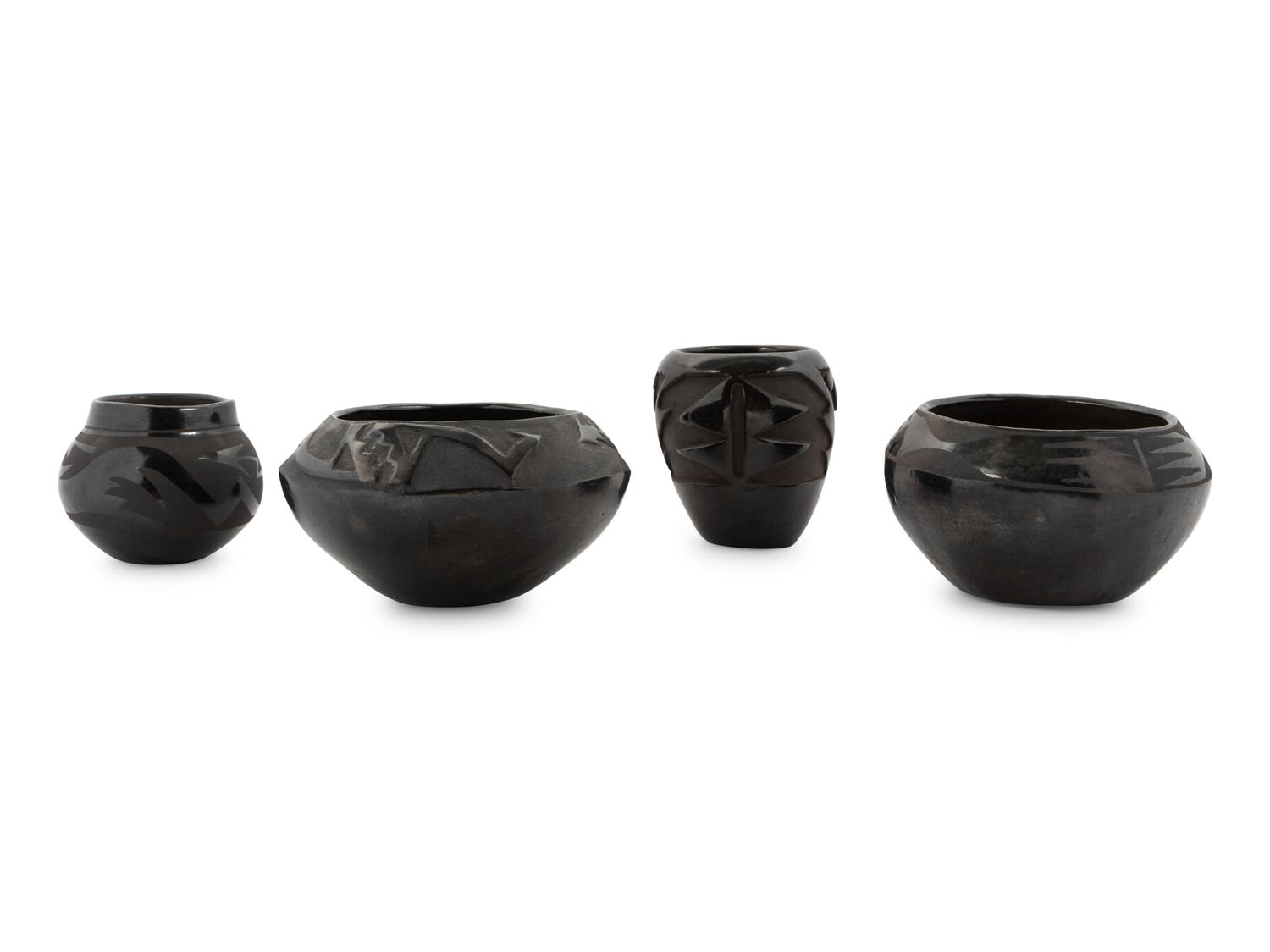 A Group of Blackware Pottery Vases