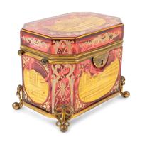 A Swiss Gilt-Decorated and Enameled Red-Flashed Glass Box — LATE 19TH/EARLY 20TH CENTURY