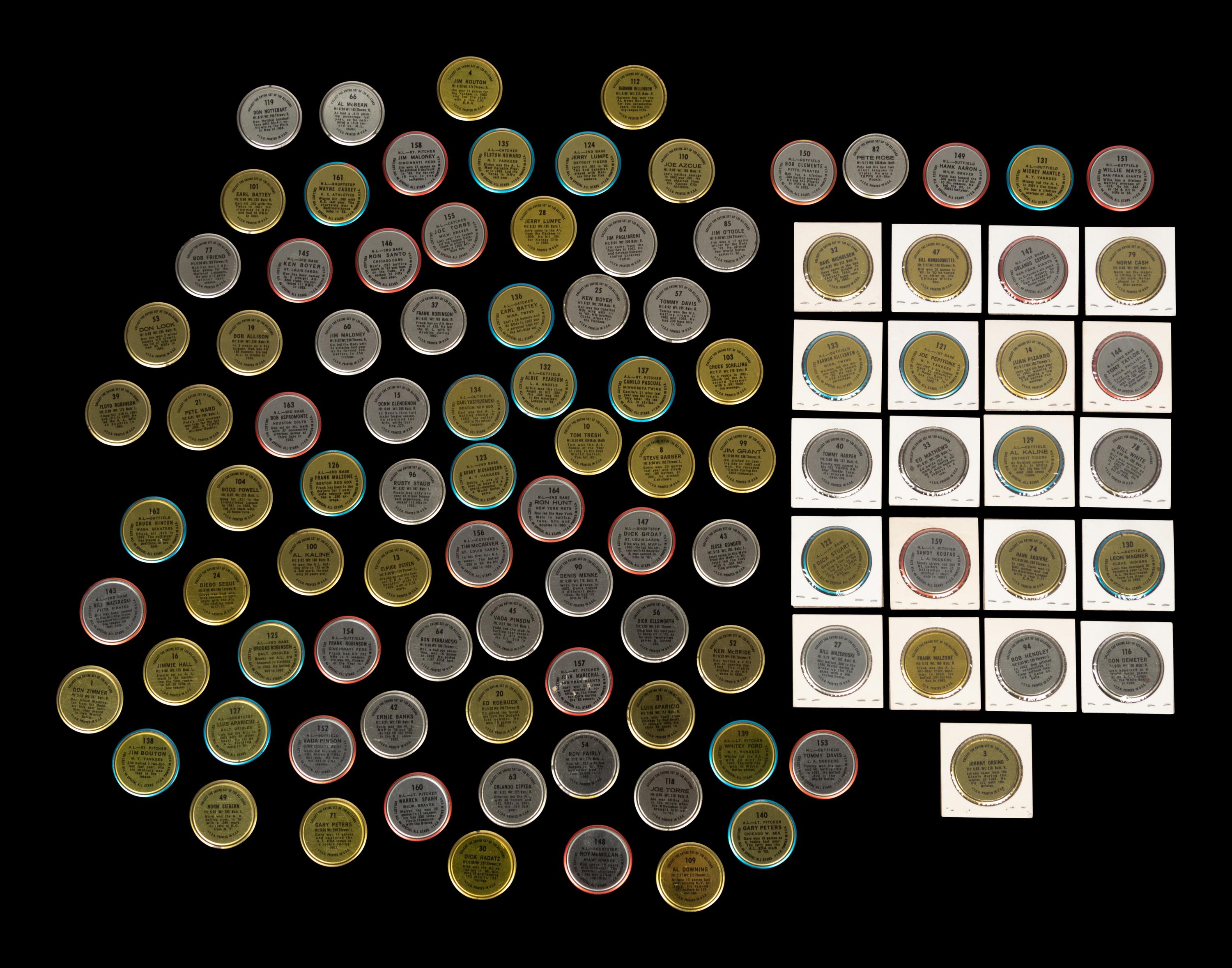 A Group of 102 1964 Topps Baseball Coins Including Mickey Mantle and Multiple Hall of Famers,