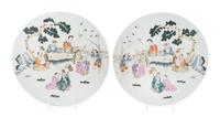 A Pair of Famille Rose Porcelain Circular Plaques