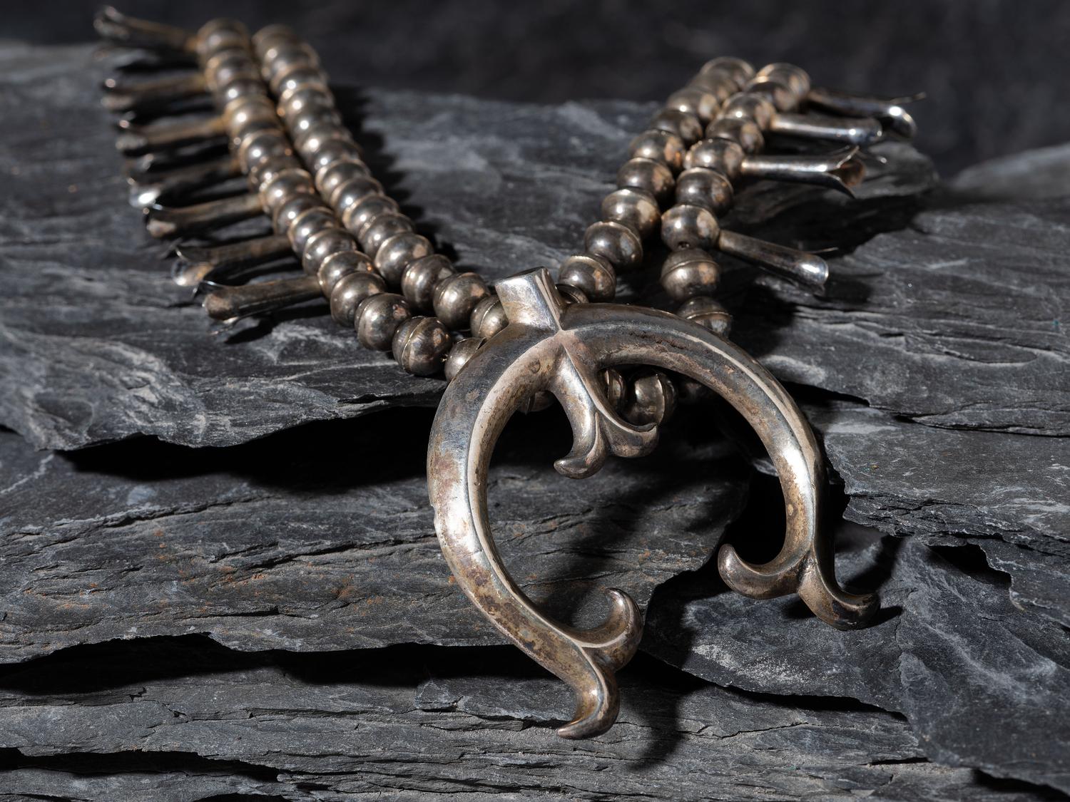 Navajo Silver Squash Blossom Necklace