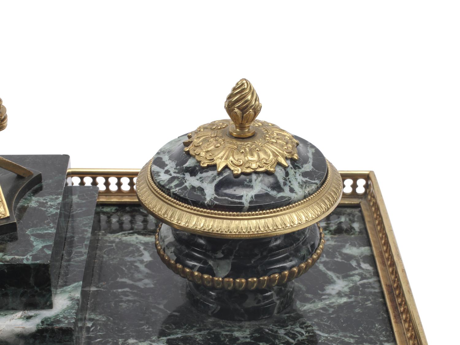A French Gilt Bronze and Marble Inkwell