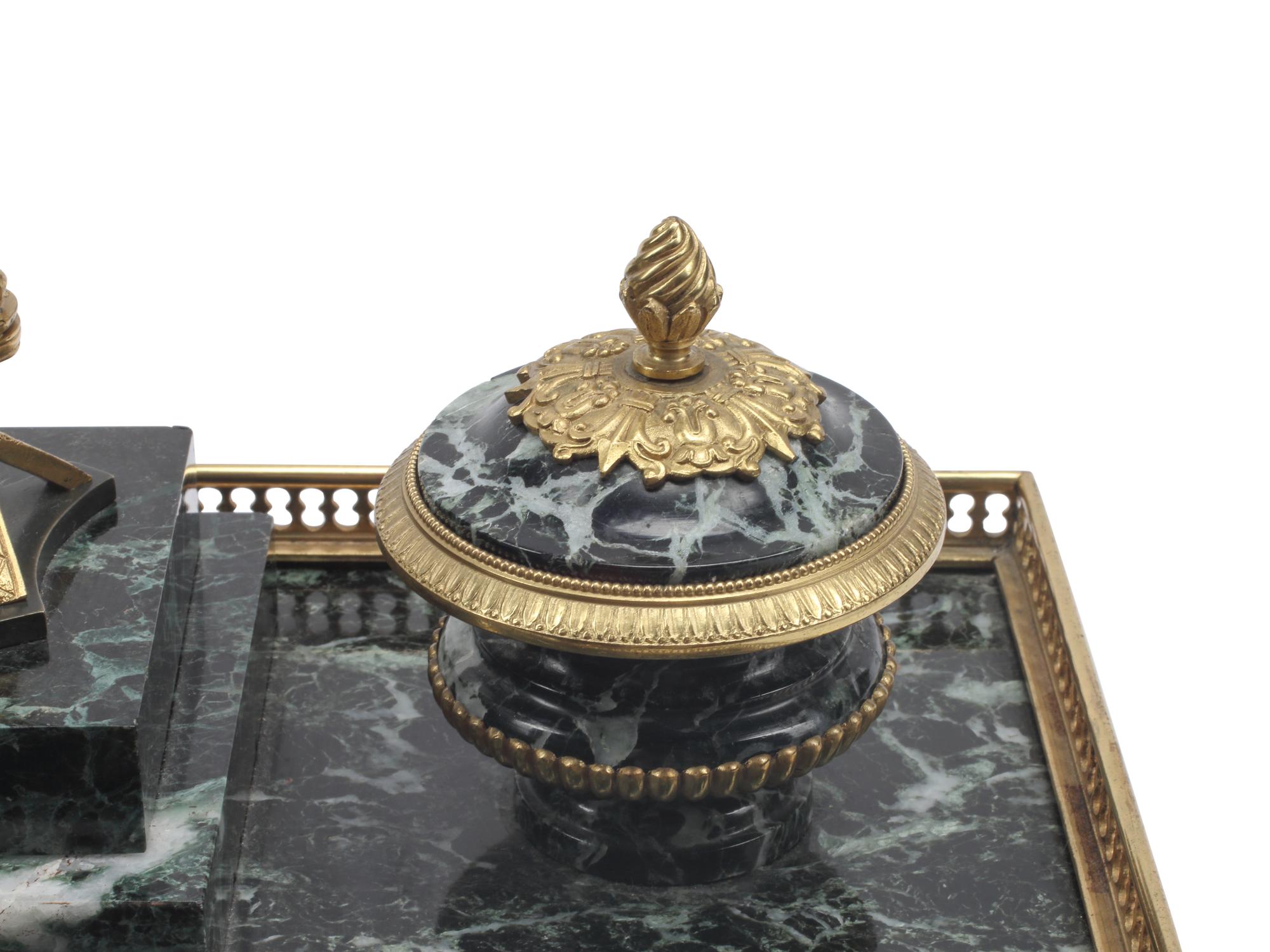 A French Gilt Bronze and Marble Inkwell