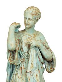 A Painted Cast Iron Diana of Gabii on a Carved Stone Base