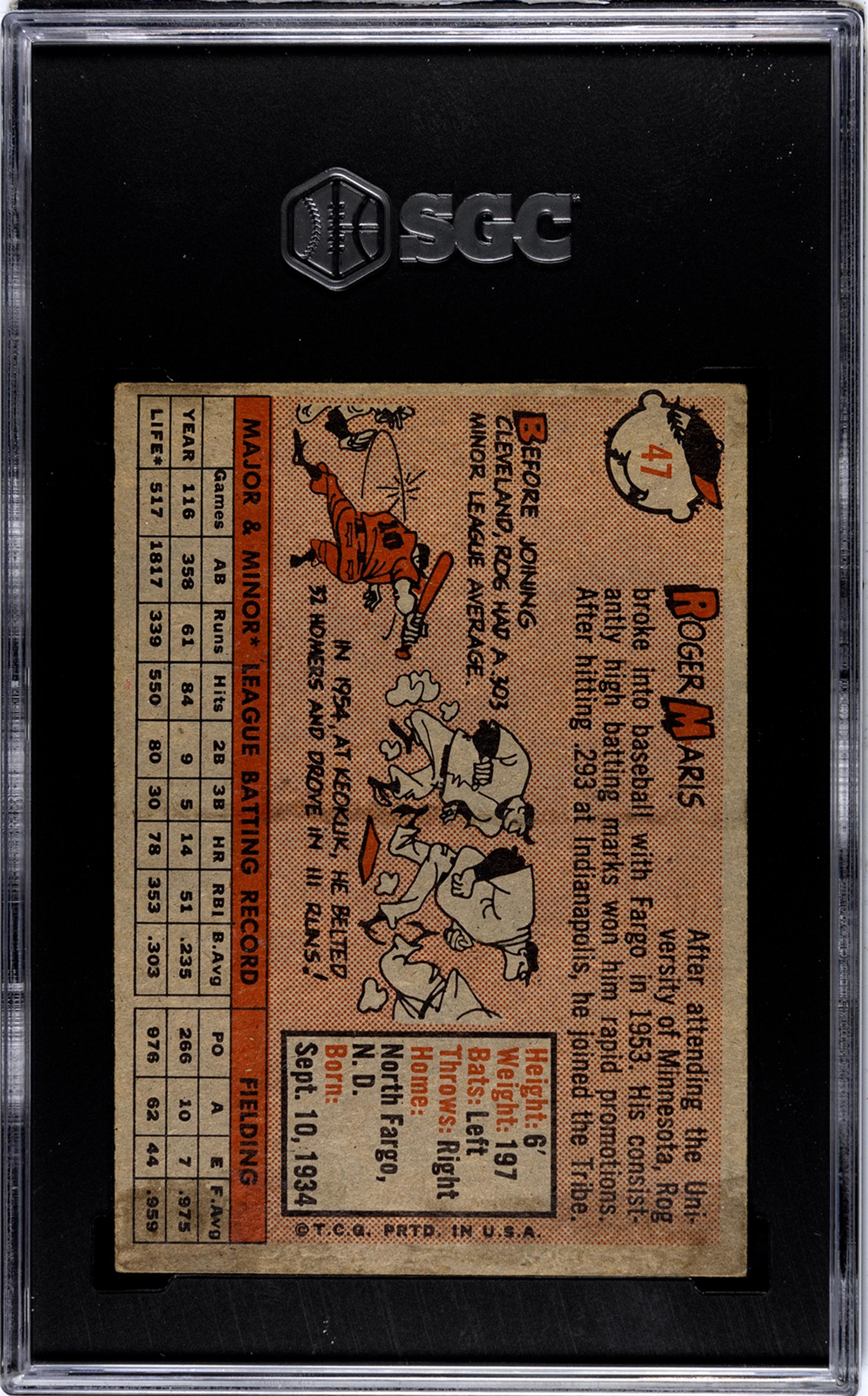 A 1958 Topps Roger Maris Rookie Baseball Card No. 47 (SGC 4 VG-EX)