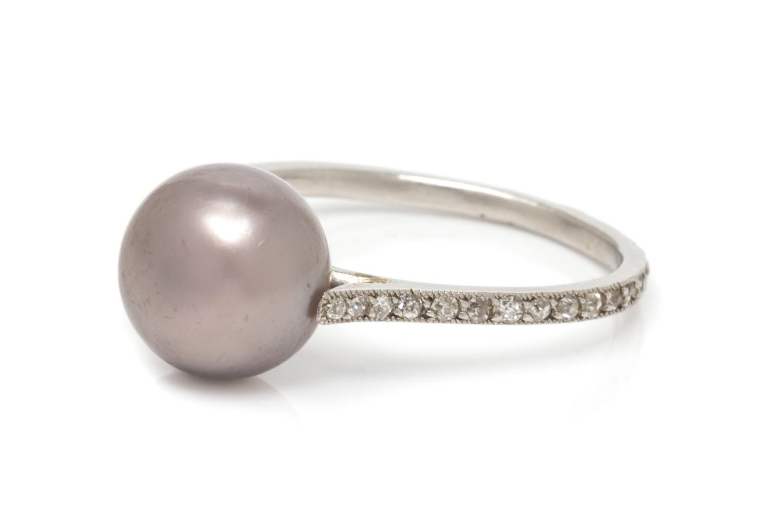 A Platinum, Natural Pearl and Diamond Ring, Tiffany & Co., 1.80 dwts.