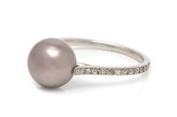 A Platinum, Natural Pearl and Diamond Ring, Tiffany & Co., 1.80 dwts.