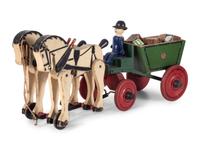 Two Carved Wood Horse-Drawn Carriages with Children's Blocks