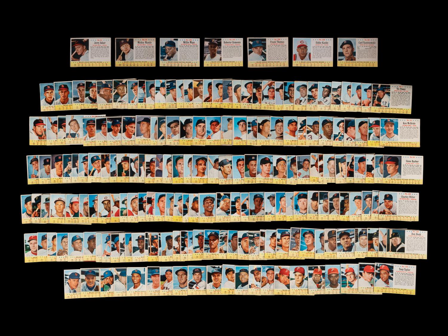 A Near Set of 1963 Post Cereal Baseball Cards (198/200) Including Mickey Mantle, Multiple Hall of Famers and Short Prints