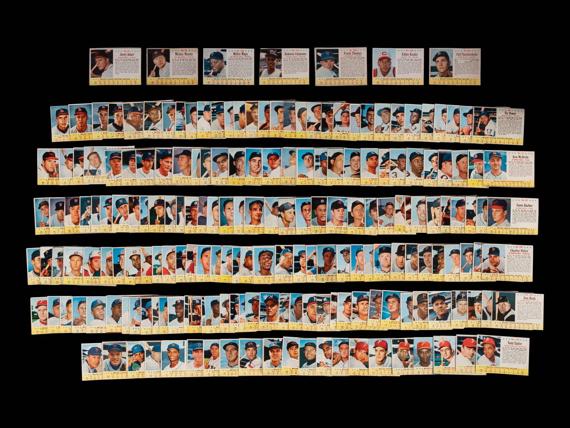 A Near Set of 1963 Post Cereal Baseball Cards (198/200) Including Mickey Mantle, Multiple Hall of Famers and Short Prints
