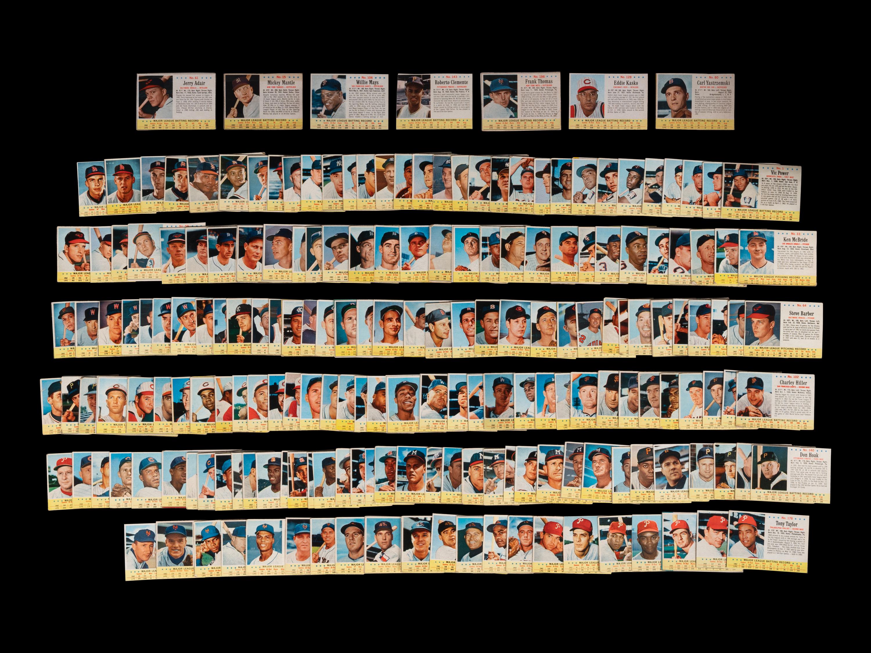 A Near Set of 1963 Post Cereal Baseball Cards (198/200) Including Mickey Mantle, Multiple Hall of Famers and Short Prints