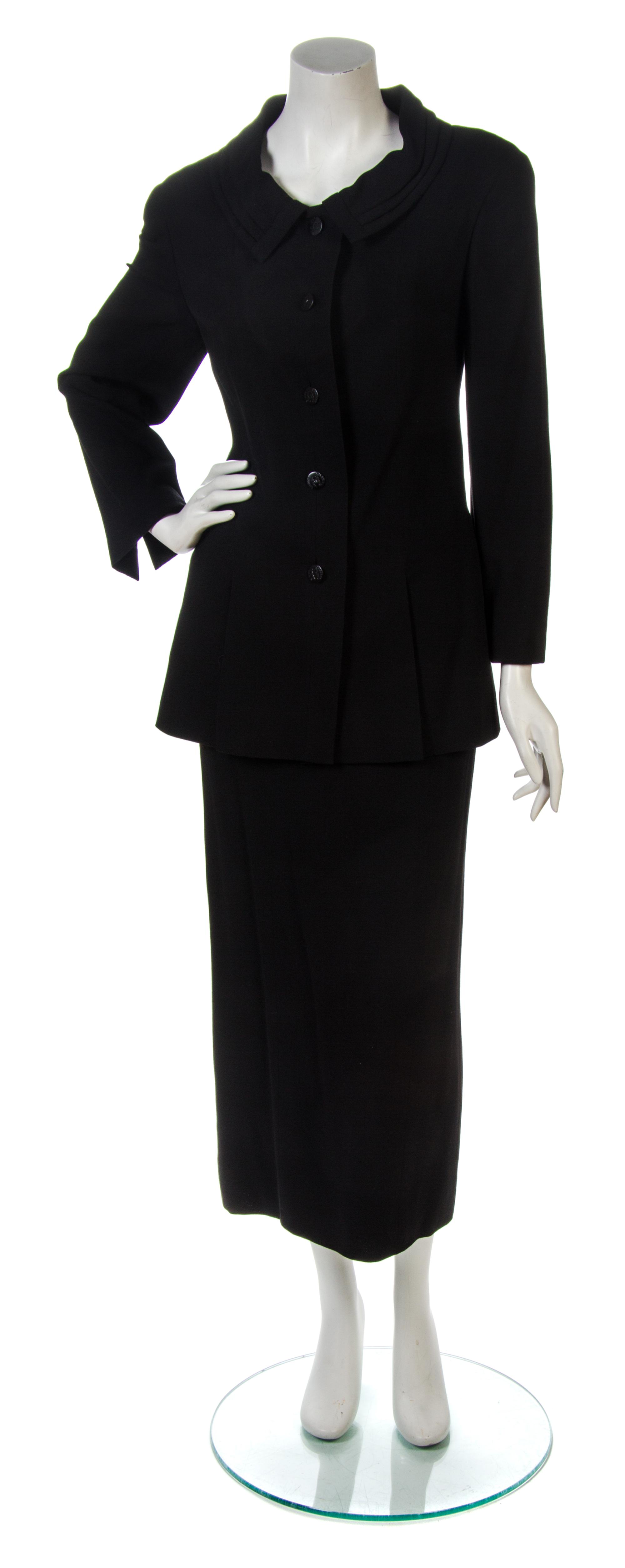 A Chanel Black Wool Twill Skirt Suit, Jacket size 42, skirt size 42.