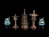 Five Chinese and Japanese Silver and Mixed Metal Salt Shakers