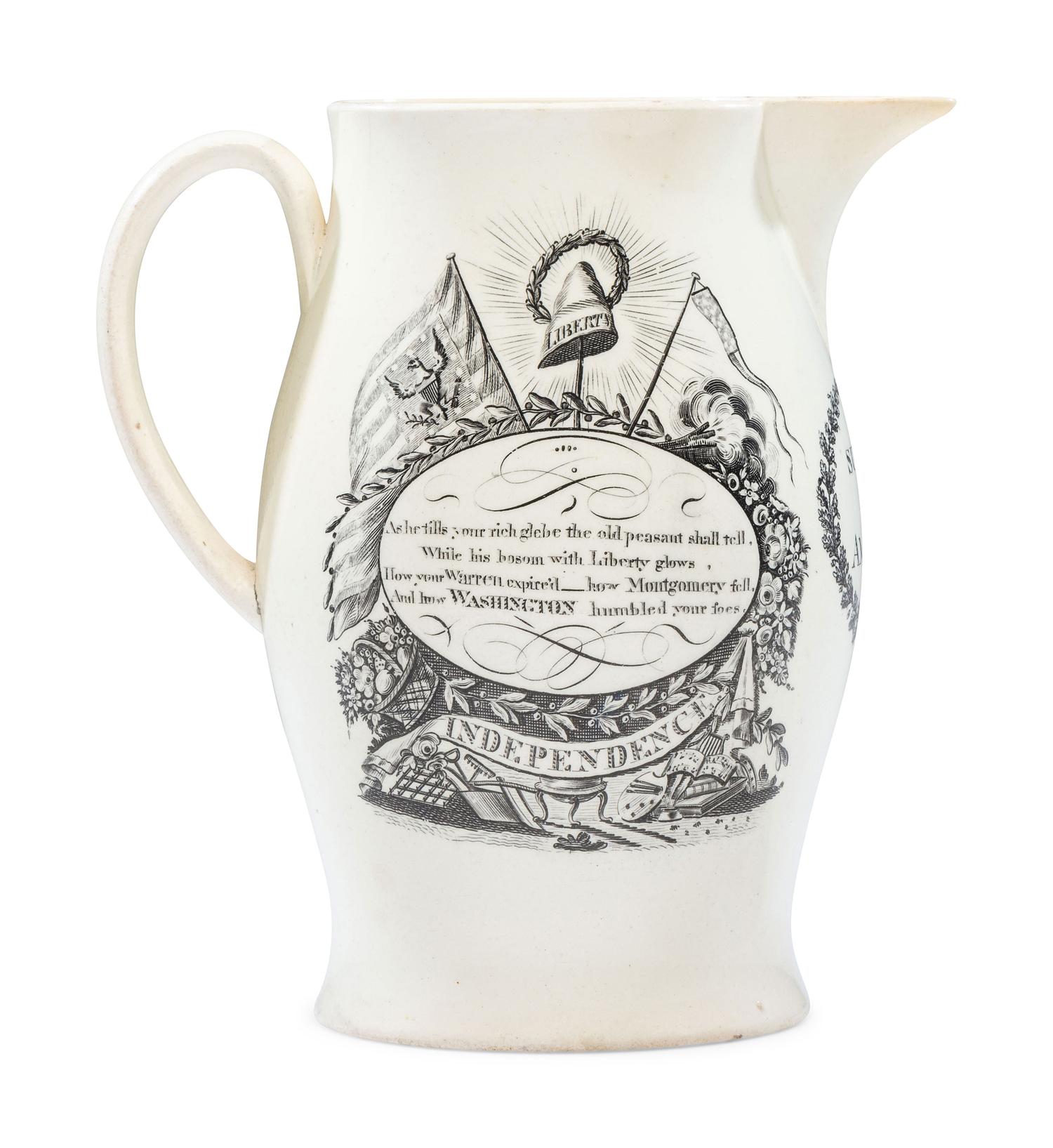 A Liverpool Transfer-Printed Creamware 'John Adams' Pitcher