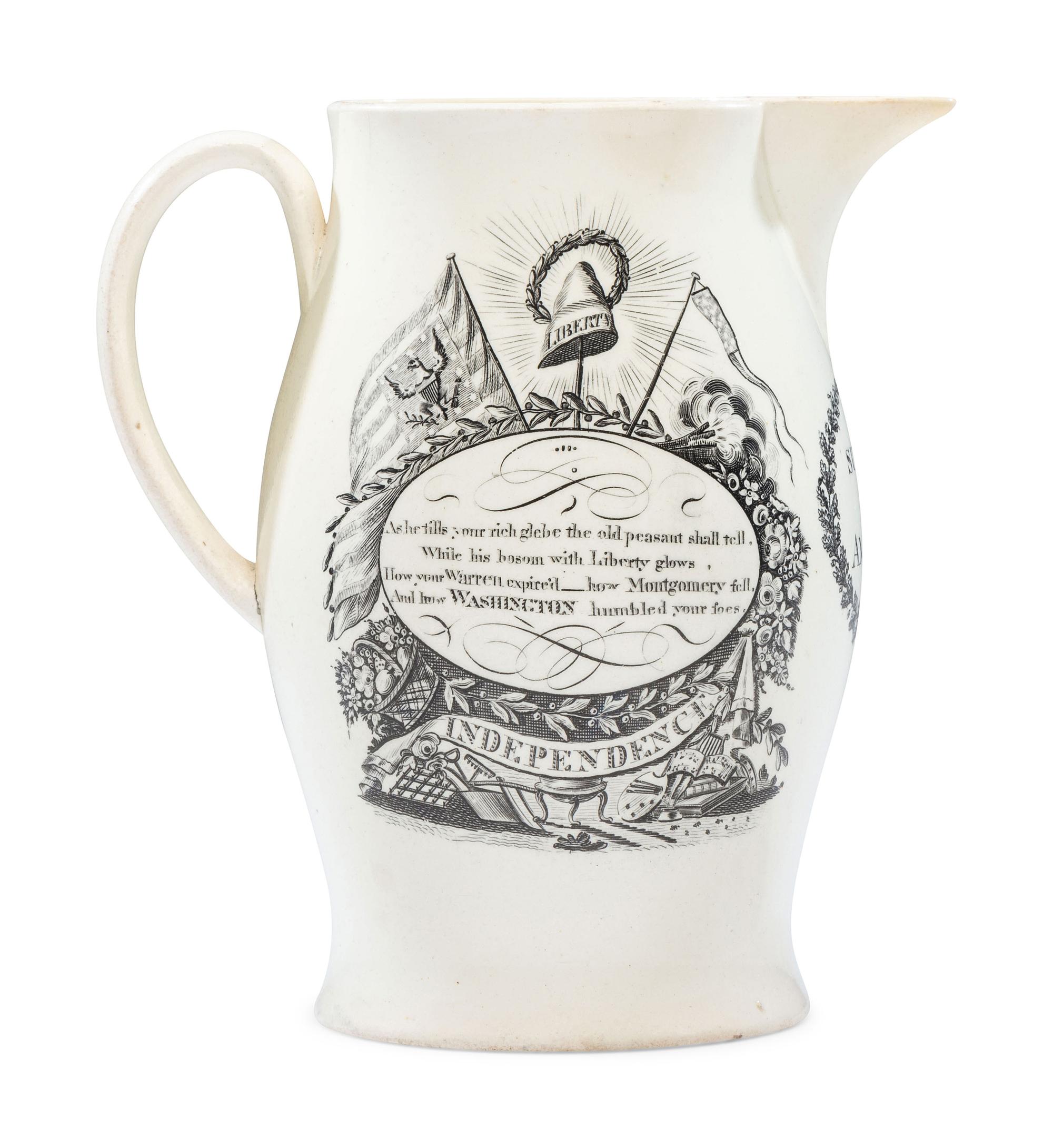 A Liverpool Transfer-Printed Creamware 'John Adams' Pitcher