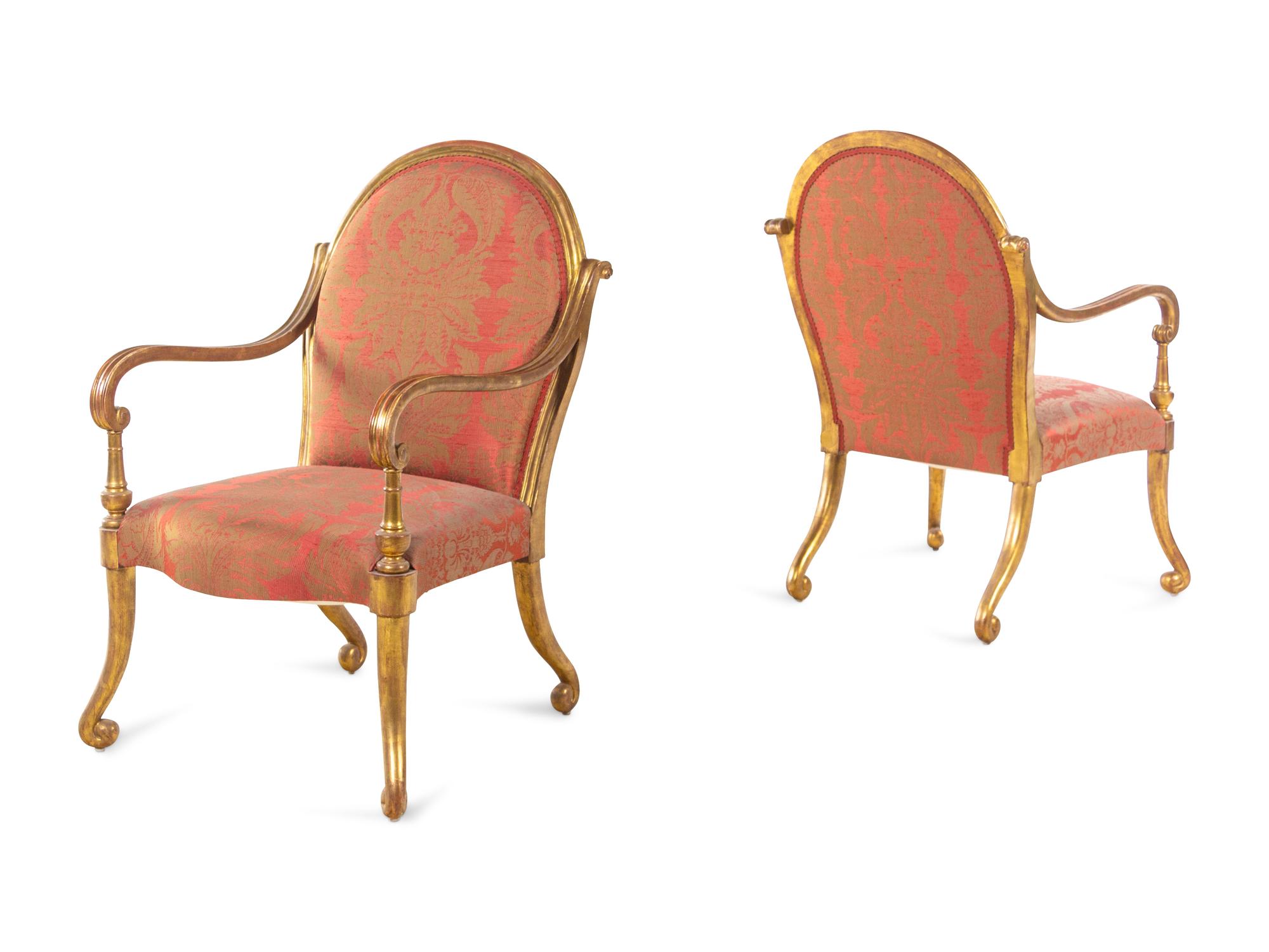 A Pair of Italian Style Giltwood Armchairs