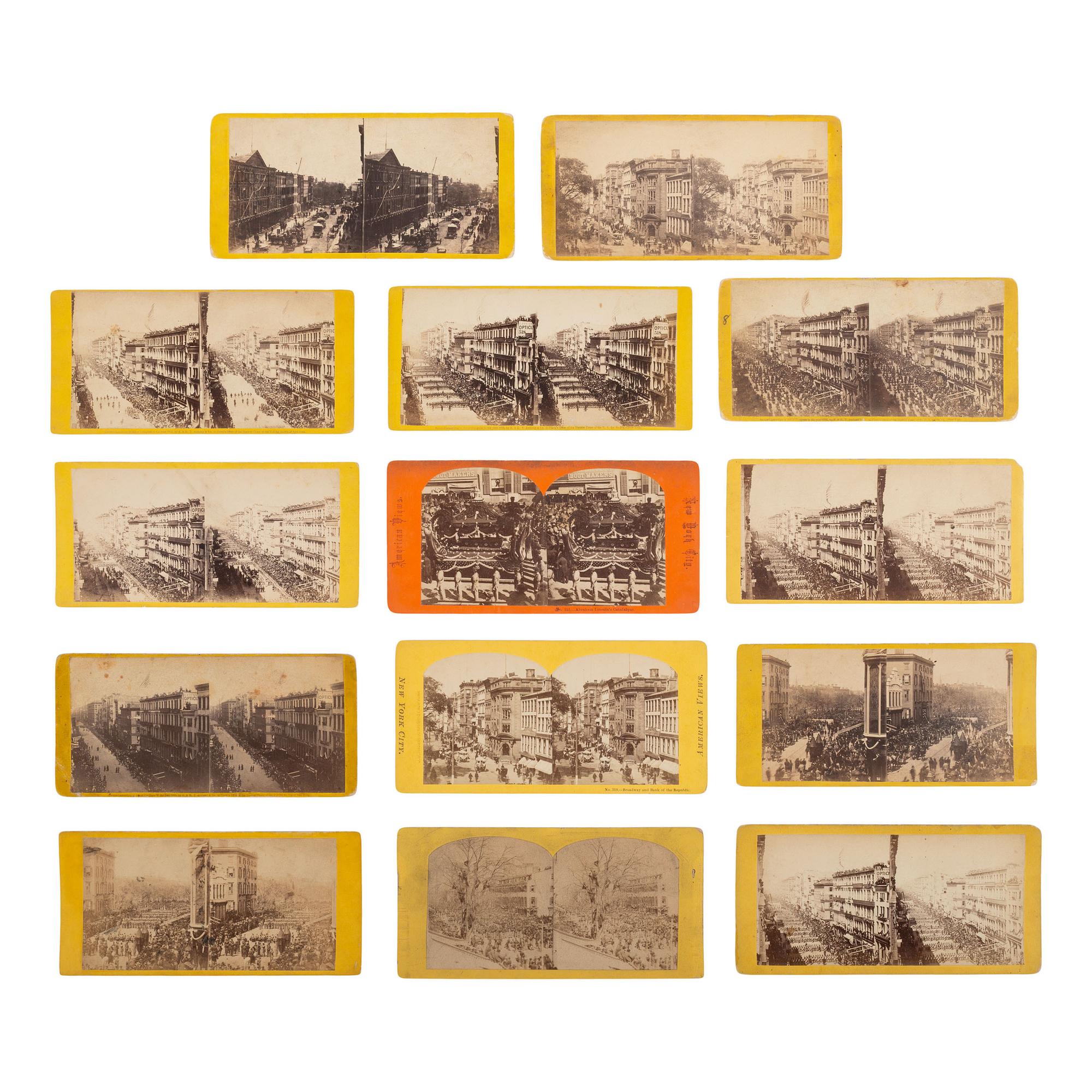 [Lincoln, Abraham] Group of 14 Stereoviews of the Lincoln Funeral Procession