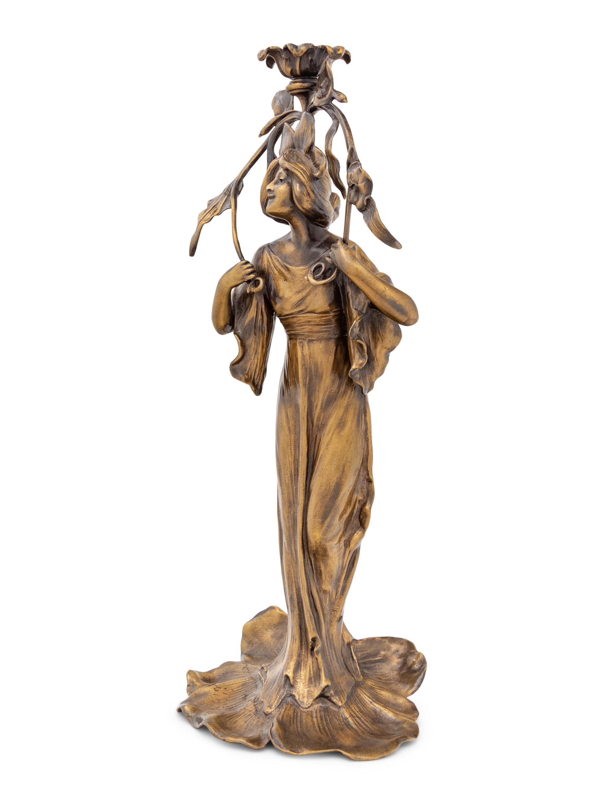 An Art Nouveau Gilt Bronze Figural Candlestick