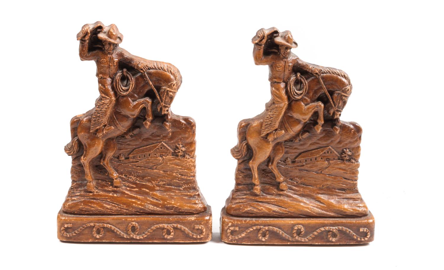 Three Sets of Contemporary Western Motif Book Ends Height of tallest 6 inches