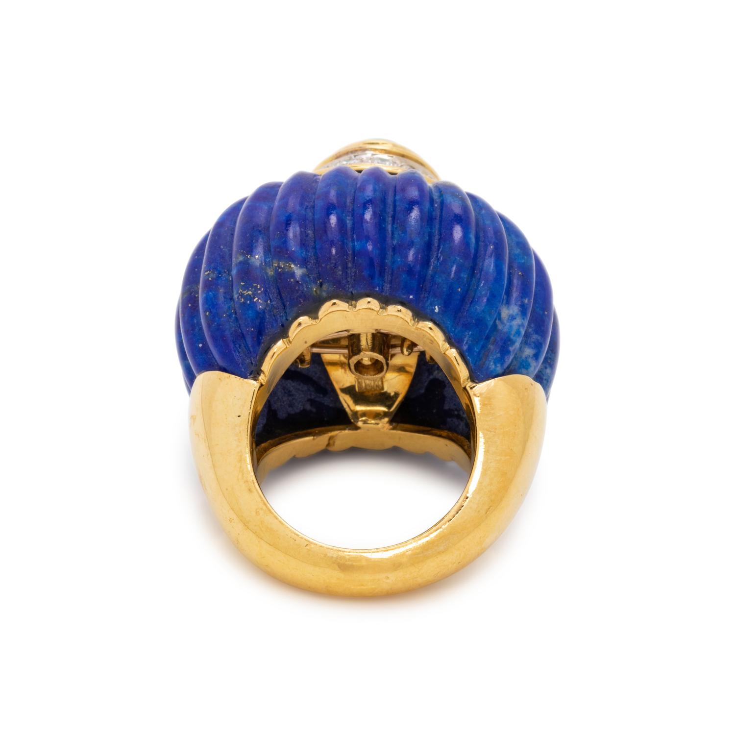 LAPIS LAZULI, SYNTHETIC EMERALD AND DIAMOND RING