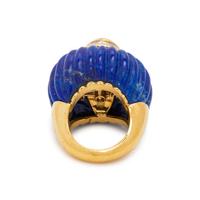 LAPIS LAZULI, SYNTHETIC EMERALD AND DIAMOND RING
