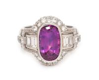 A Platinum, Purplish Pink Sapphire and Diamond Ring, 6.75 dwts.