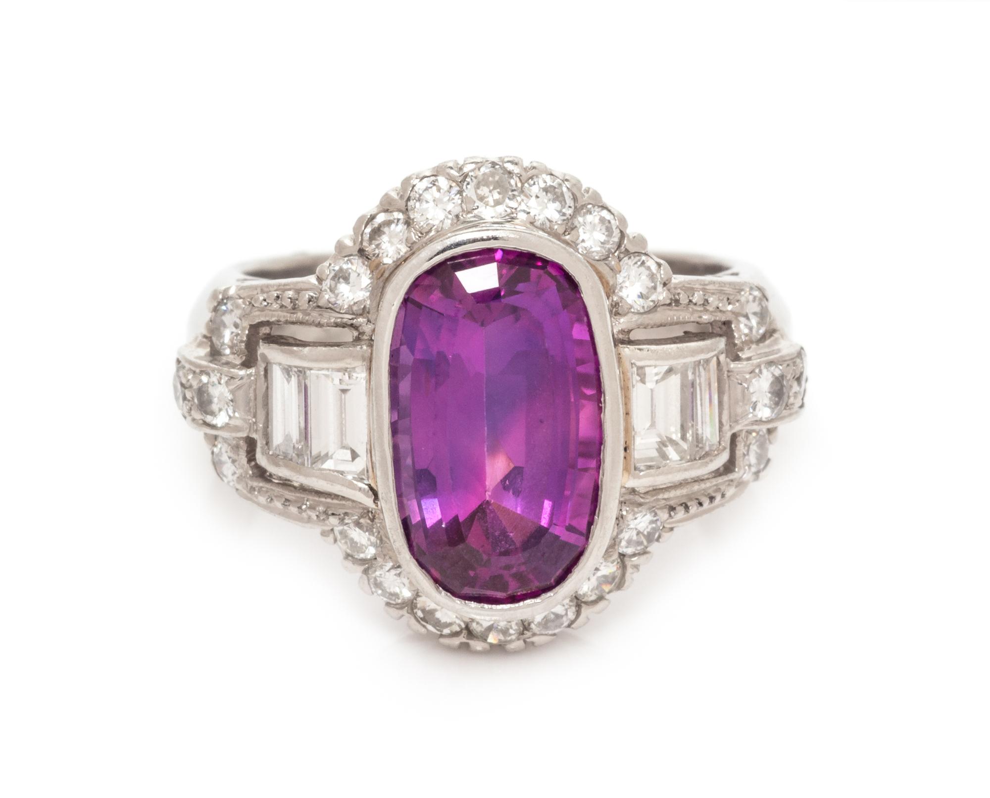 A Platinum, Purplish Pink Sapphire and Diamond Ring, 6.75 dwts.