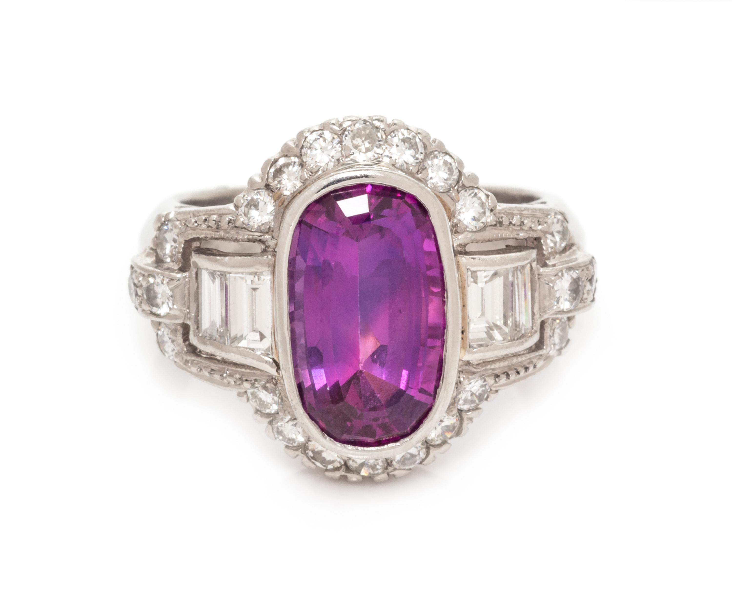 A Platinum, Purplish Pink Sapphire and Diamond Ring, 6.75 dwts.