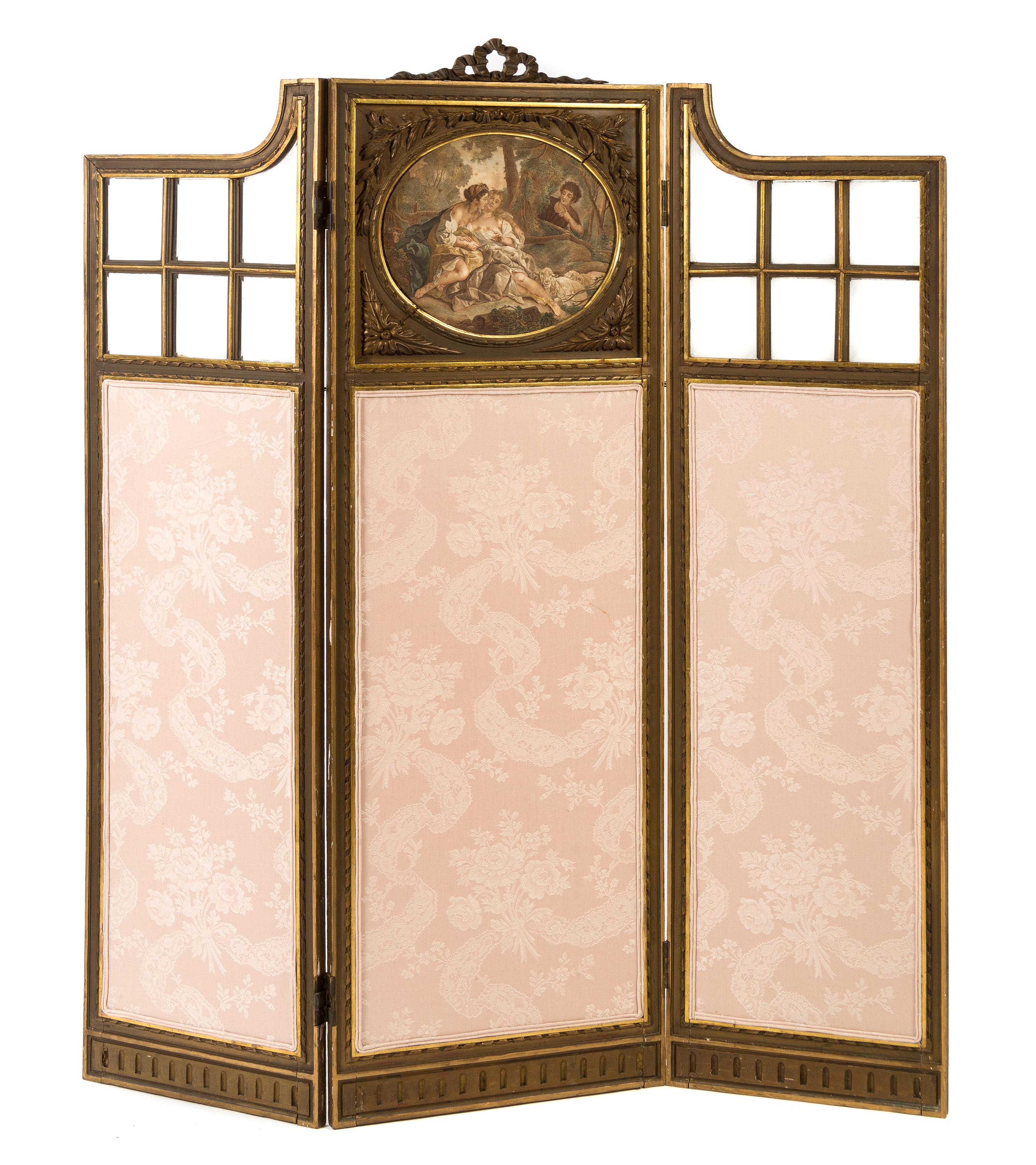 A Continental Giltwood Three-Panel Floor Screen Height 62 3/4 x width overall 54 1/4 inches. — LATE 19TH CENTURY