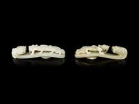 Two Celadon Jade Dragon-Head Belt Hooks