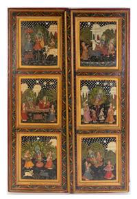 A Pair of Indian Painted Doors Height 41 1/2 x width 13 1/2 inches. — LATE 19TH/EARLY 20TH CENTURY