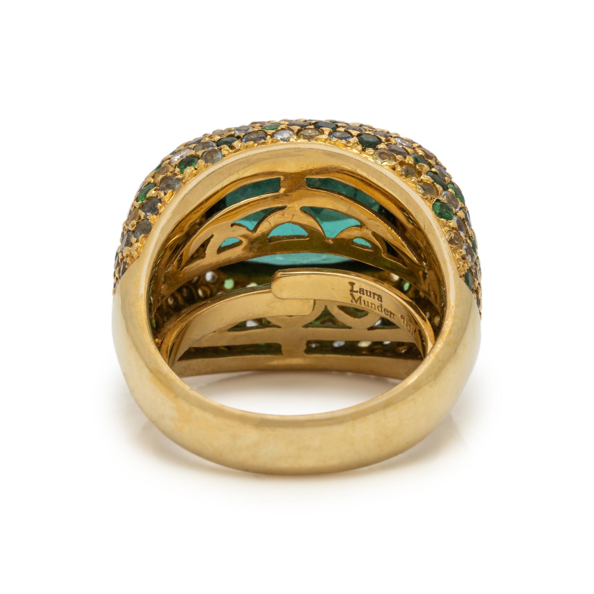 Laura Munder, Green Tourmaline, Multigem, and Yellow Gold Ring