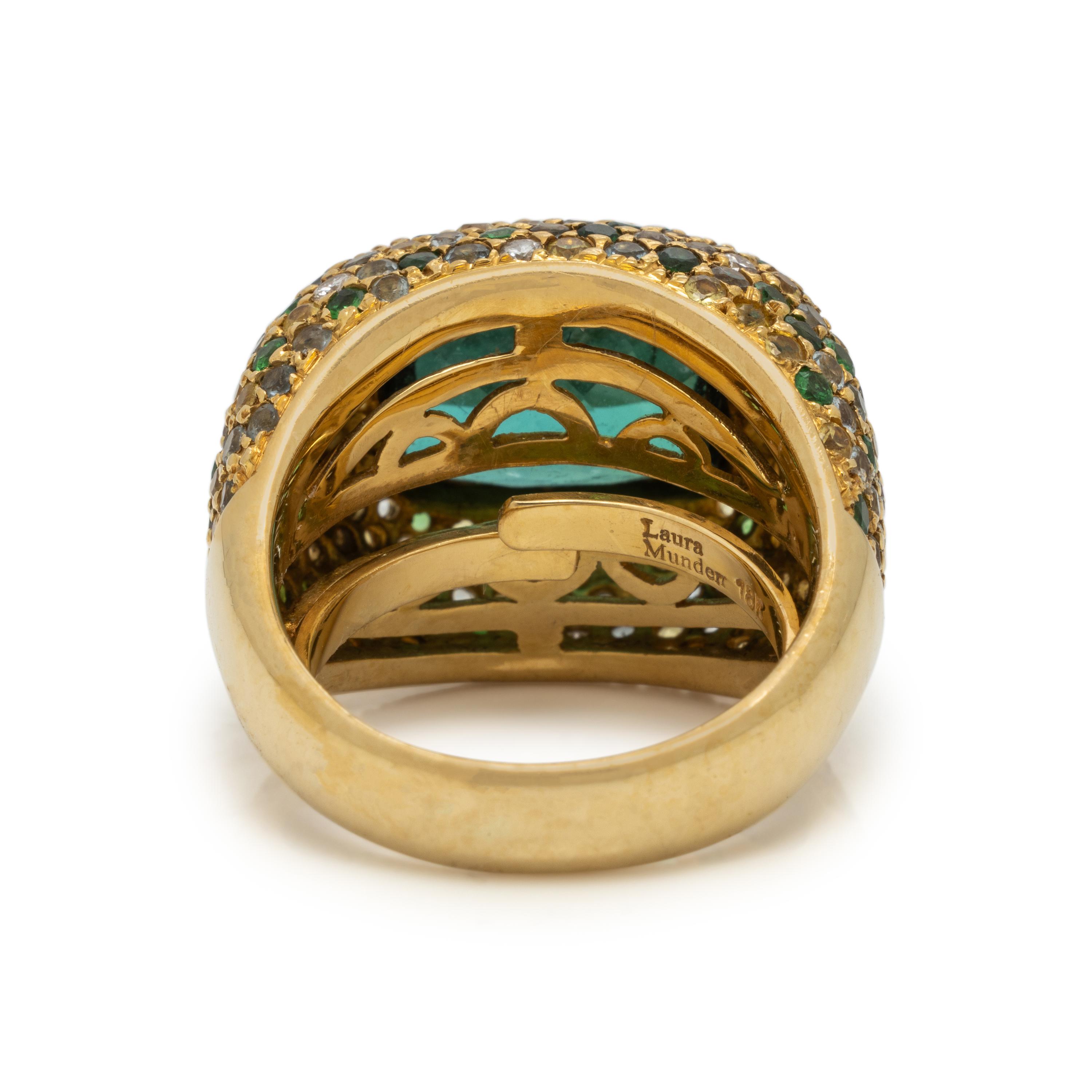 Laura Munder, Green Tourmaline, Multigem, and Yellow Gold Ring