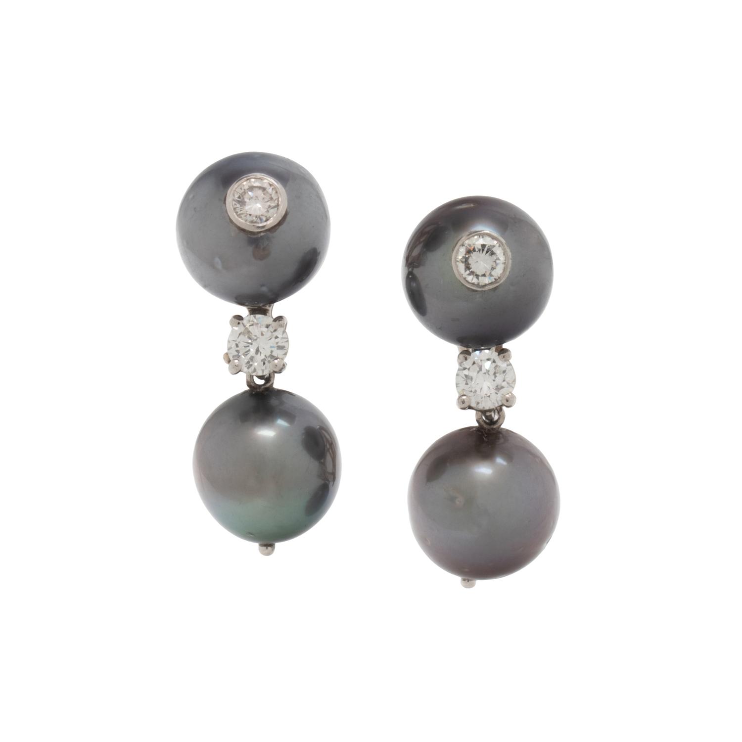 TAHITIAN CULTURED PEARL AND DIAMOND CLIP EARRINGS