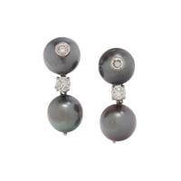TAHITIAN CULTURED PEARL AND DIAMOND CLIP EARRINGS